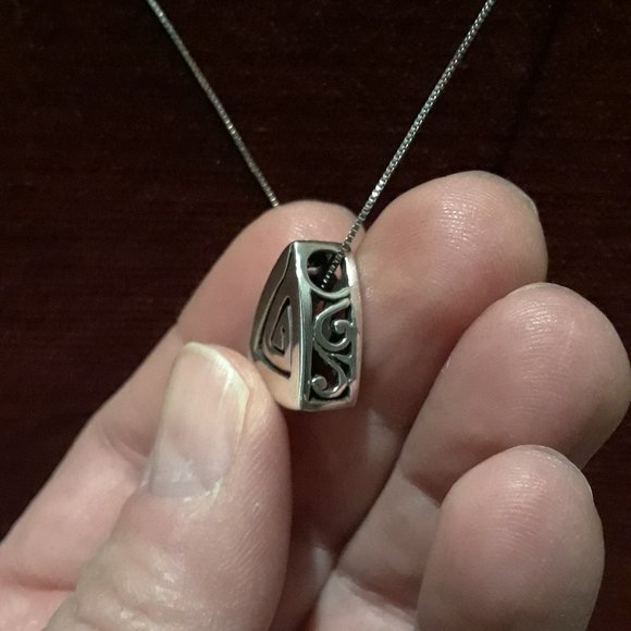 Reversible Triangular Sterling Silver Scroll Pendant - Picture 5 of 8